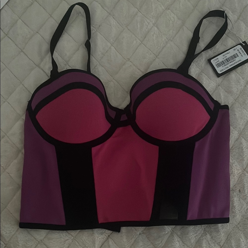 Bebe Pink and Purple Crop Top Structured Design